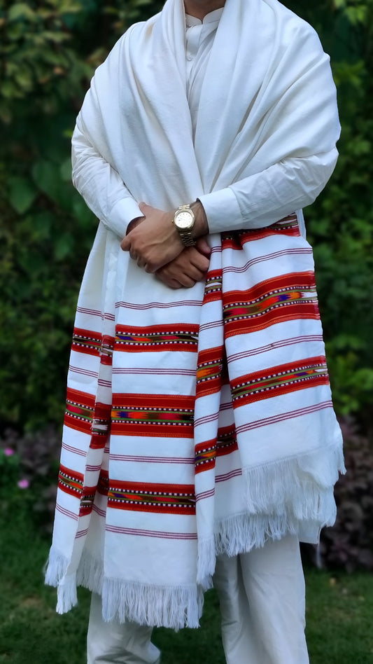 Khan White Nylon Fabric Shawl