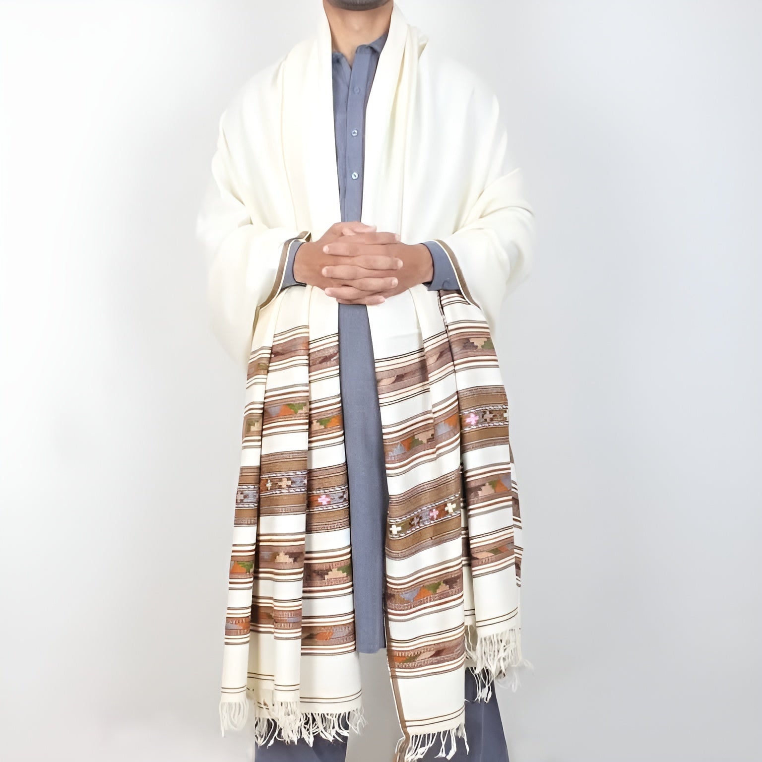 Khan Special Wool Shawl CWhite